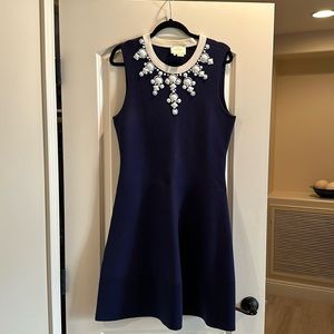 Kate Spade navy blue sleeveless dress size XL, white beading and cream neckline